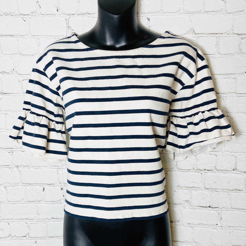 J. Crew Striped Top w/ Bell Short Sleeves - Picture 2 of 8